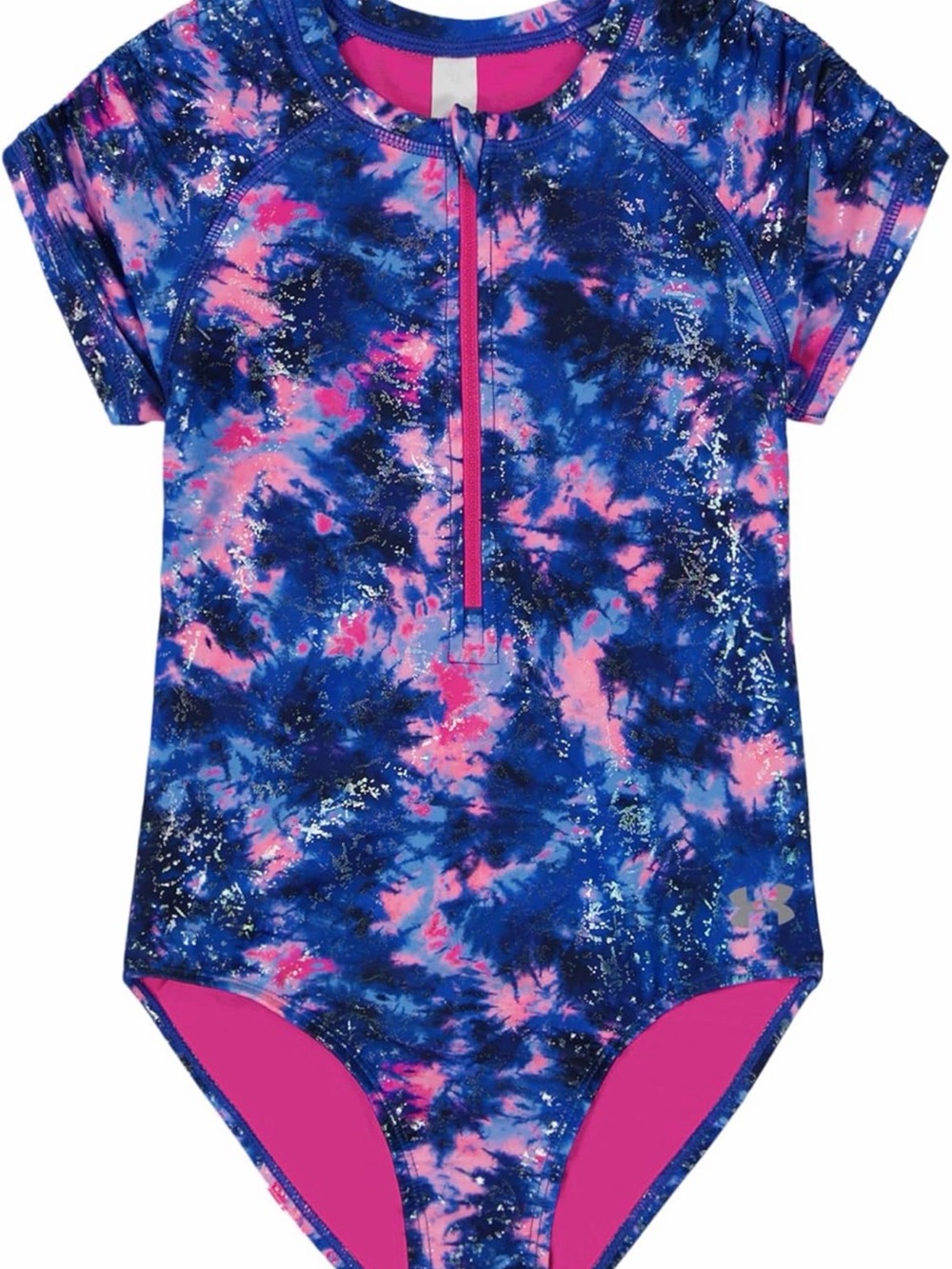 Under Armour Girls' Short-Sleeve One-Piece Swimsuit with Front Zip- Size 8, NWT